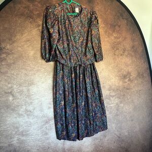 Vintage Elegant Paisley Long Sleeve Dress